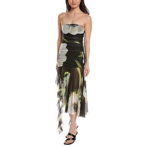 Moonsea Womens  Ruched Mesh Midi Dress